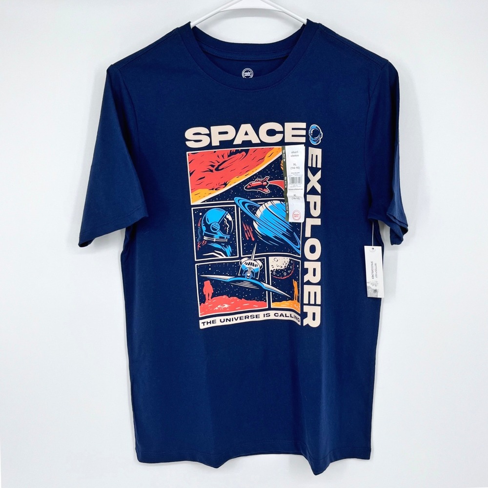 Space Explorer Astronaut Shirt Graphic Tee Kids XL 14-16 Blue Wonder Nation